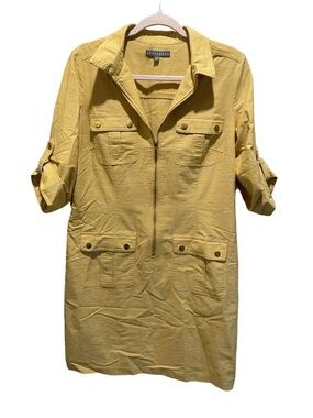 Sharagano women's short-sleeve casual shirt dress. Yellow. Size 14P